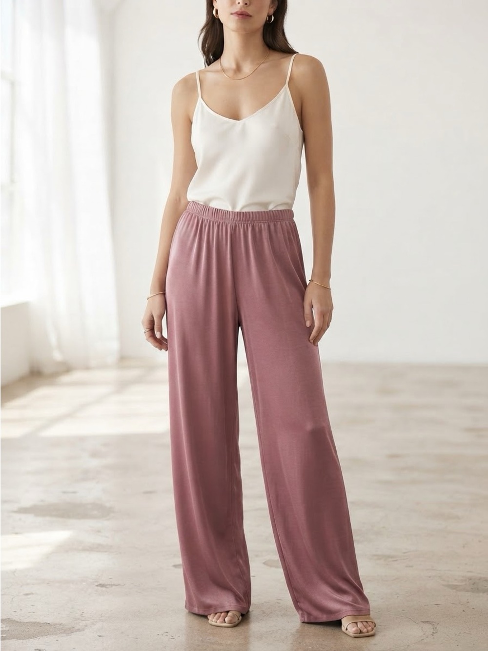 Citiknits Slinky Travel Pants Mauve Pink Elastic Waist Medium NWOT